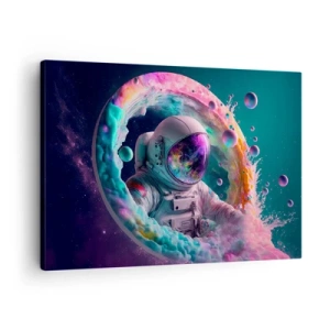 Cuadro sobre lienzo - Impresión de Imagen - Astronauta en un aura cósmica colorida - 70x50cm - Puerta estelar - Decoración de pared moderna para salón y dormitorio ARTTOR