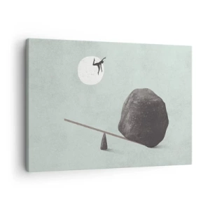Cuadro sobre lienzo - Impresión de Imagen - Una escena simbólica con una figura y un equilibrio contra un cielo brillante. - 70x50cm - Un sueño hecho realidad - Decoración de pared moderna para salón y dormitorio ARTTOR
