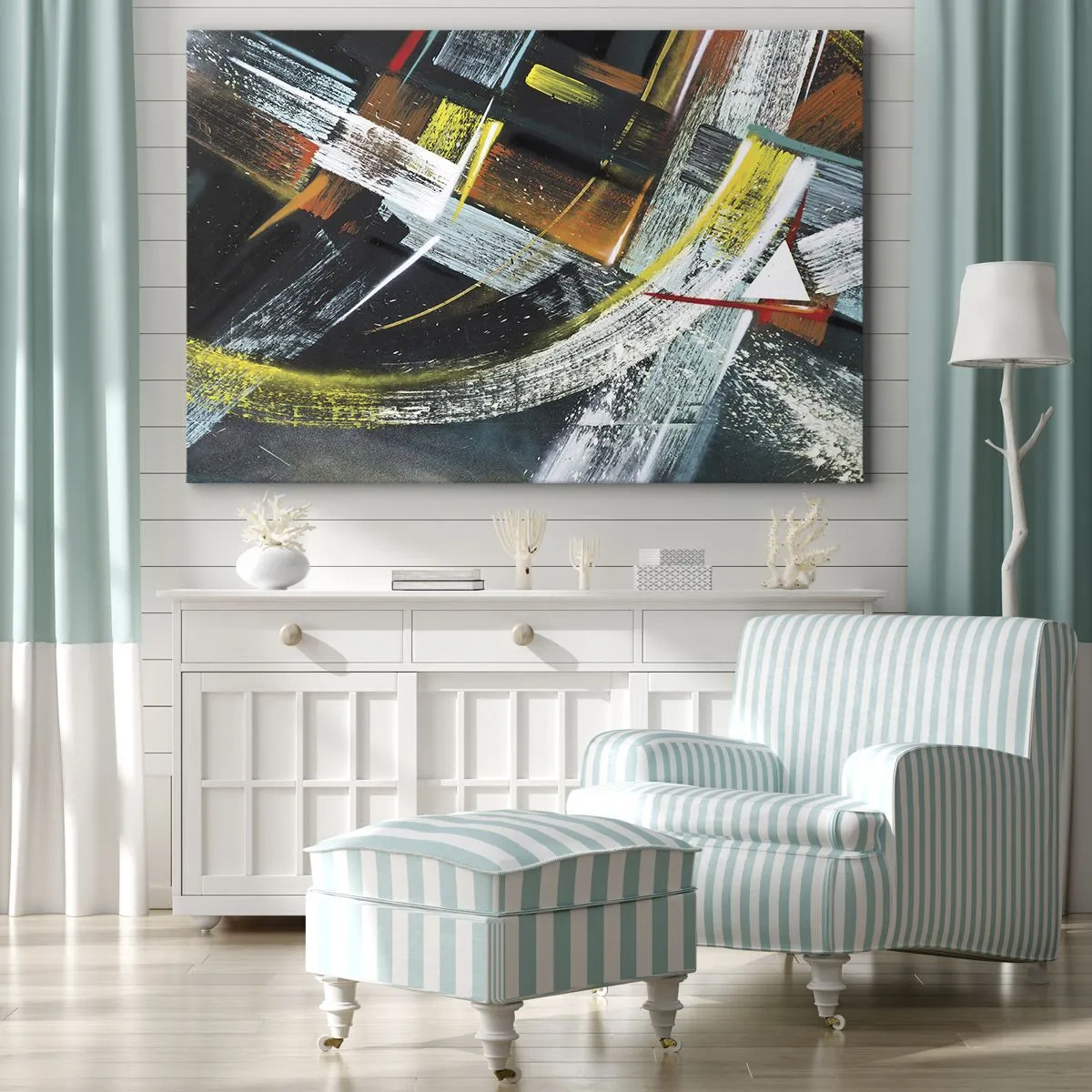 Cuadro sobre lienzo - Impresión de Imagen - Pinceladas abstractas coloridas - 70x50cm - La energía del movimiento - Decoración de pared moderna para salón y dormitorio ARTTOR