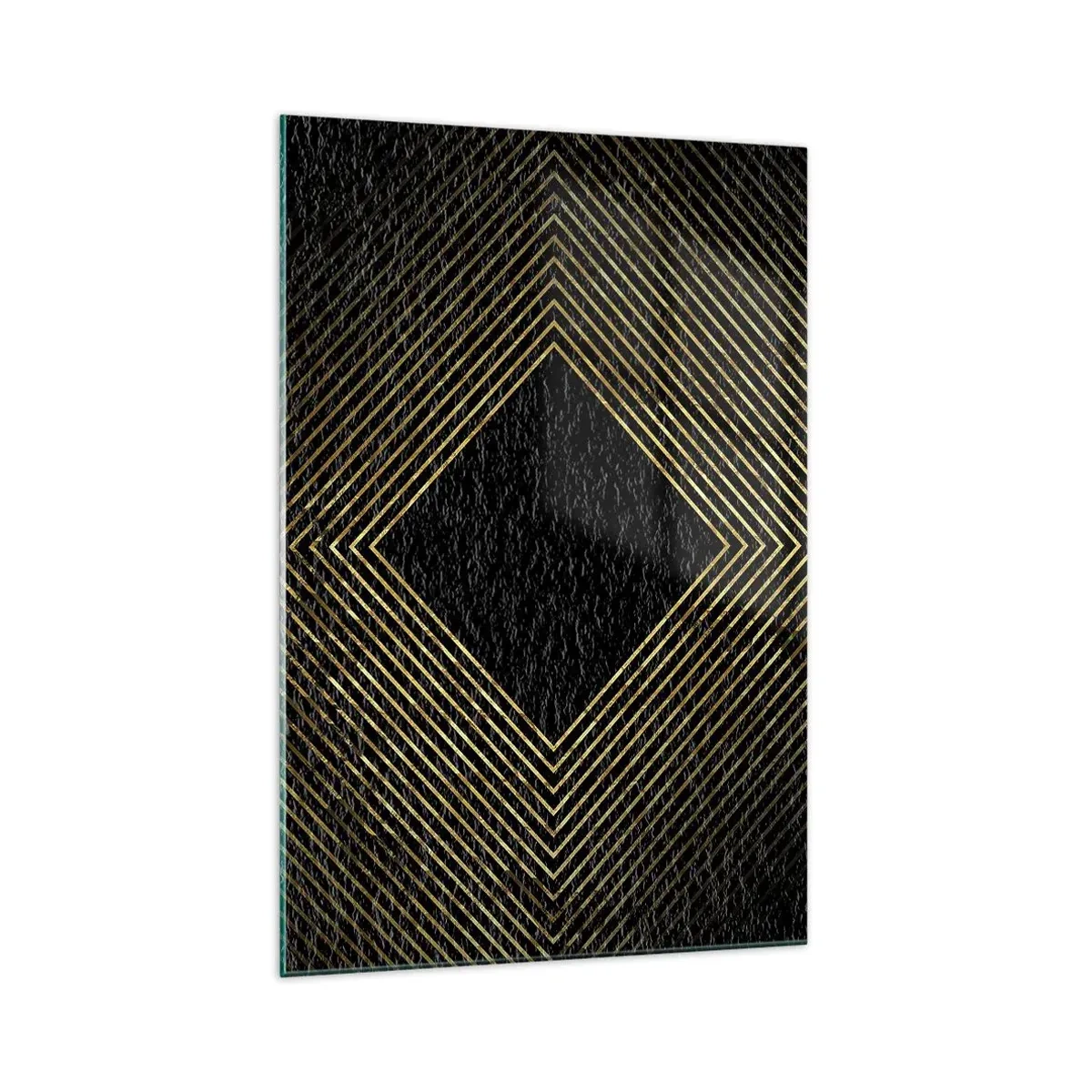 Cuadro sobre vidrio - Impresiones sobre Vidrio - Fondo negro con un patrón geométrico de líneas doradas. - 70x100cm - Geometría al estilo glamour - Decoración de pared moderna para salón y dormitorio ARTTOR