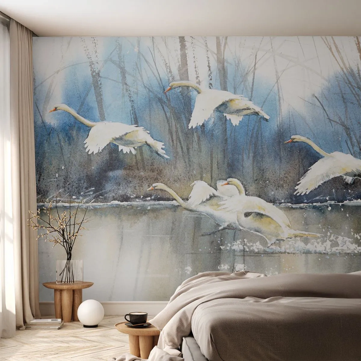 Fotomural Autadhesivo Deluxe Sticker - Como en un cuento de cisnes salvajes - cisnes, Aves, Paisaje - 100x70 cm