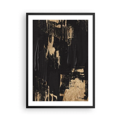 Póster en marco negro - Composición de pintura abstracta en negro y dorado. - 50x70cm - Un rastro de tacto - Decoración de pared moderna para salón y dormitorio ARTTOR