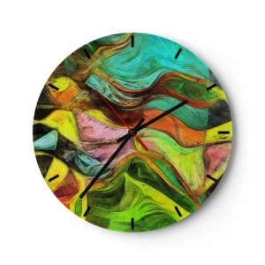 Reloj de pared - Reloj de vidrio - Abstracción colorida con líneas y formas dinámicas. - 30x30cm - El movimiento es la vida - Decoración de pared moderna para salón, cocina y dormitorio ARTTOR