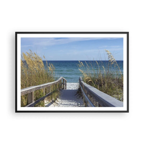 Póster en marco negro - Camino a la playa con vistas al mar - 100x70cm - En el sol, en el viento - Decoración de pared moderna para salón y dormitorio ARTTOR