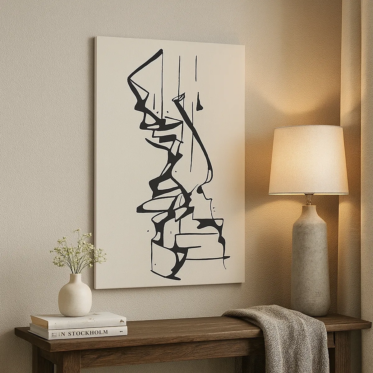 Cuadro sobre lienzo - Impresión de Imagen - Dibujo abstracto de montañas en blanco y negro - 50x70cm - Tal vez sea un paisaje - Decoración de pared moderna para salón y dormitorio ARTTOR