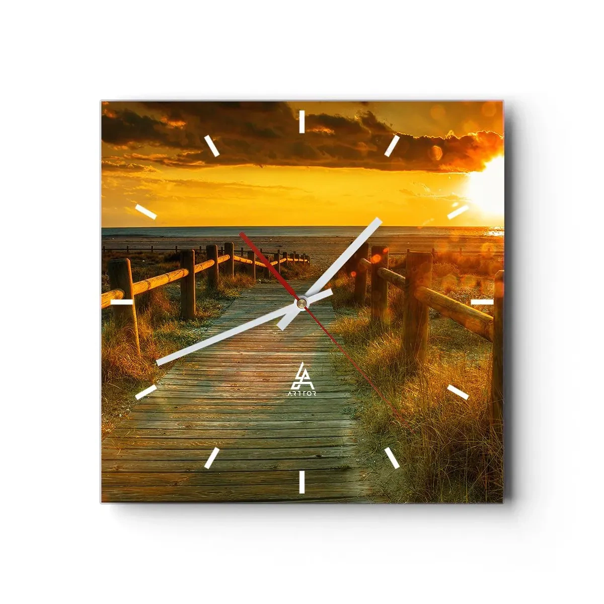 Reloj de pared - Reloj de vidrio - Bañado en oro viejo - 40x40 cm