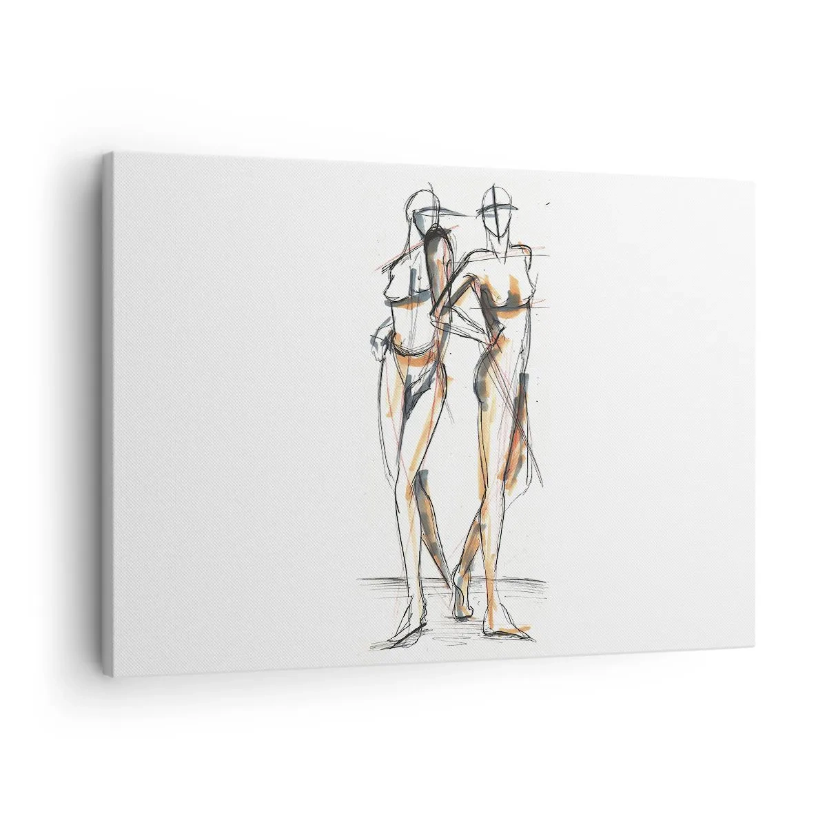 Cuadro sobre lienzo - Impresión de Imagen - Boceto artístico de dos siluetas sobre un fondo blanco. - 70x50cm - Un estudio sobre el encanto - Decoración de pared moderna para salón y dormitorio ARTTOR