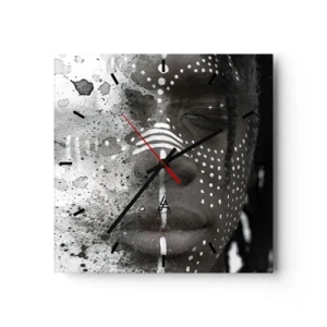 Reloj de pared - Reloj de vidrio - Retrato artístico de rostro con patrones abstractos blancos. - 30x30cm - Descubrimiento del espíritu original - Decoración de pared moderna para salón y dormitorio ARTTOR