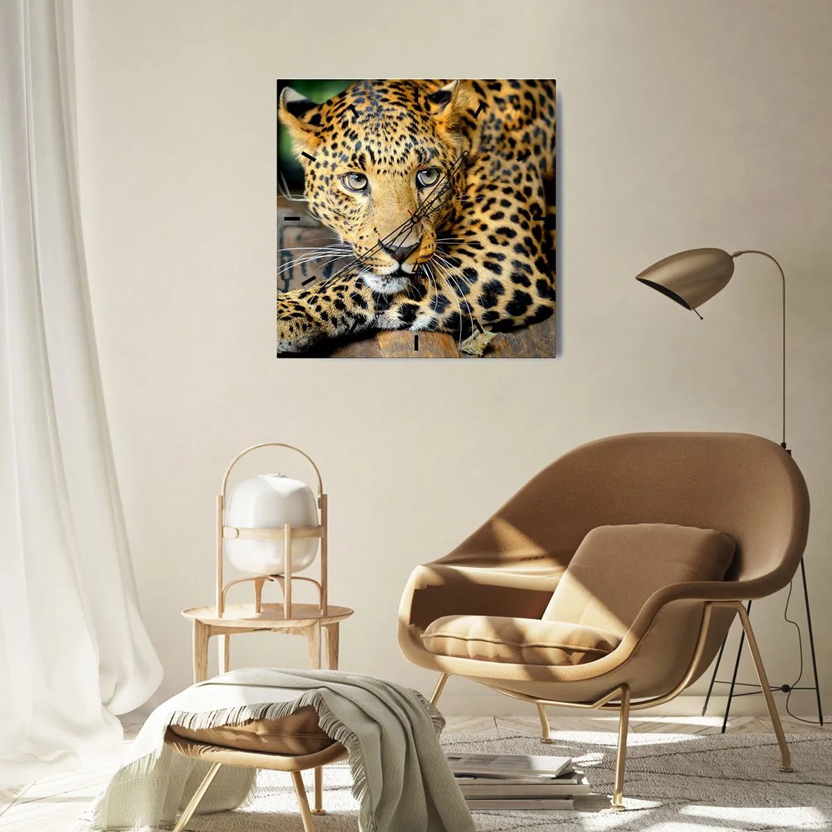 Reloj de pared - Reloj de vidrio - Retrato de un leopardo en su entorno natural. - 30x30cm - No tengas miedo, vamos - Decoración de pared moderna para salón y dormitorio ARTTOR