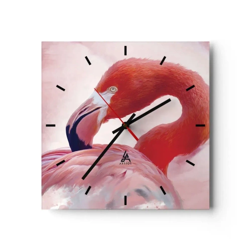 Reloj de pared - Reloj de vidrio - Un flamenco en tonos rosados sobre un fondo claro. - 30x30cm - La belleza de las aves - Decoración de pared moderna para salón y dormitorio ARTTOR