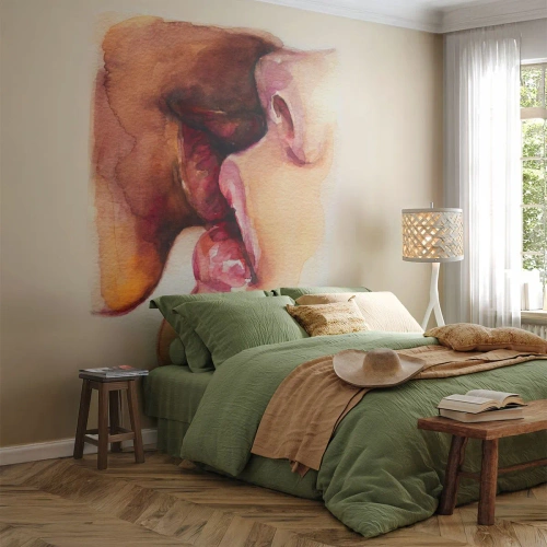 Fotomural Autadhesivo Deluxe Sticker - Como la noche y el día, la tierra y el cielo - Abstracción, Beso, Pareja enamorada - 150x105 cm