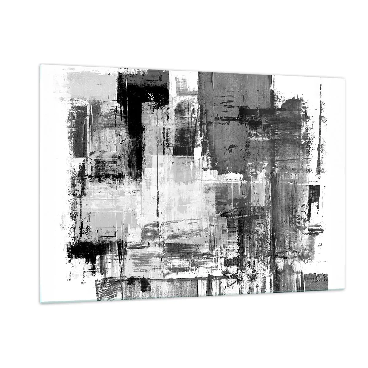 Cuadro sobre vidrio - Impresiones sobre Vidrio - Abstracción en blanco y negro con estructura geométrica. - 120x80cm - El gris es hermoso - Decoración de pared moderna para salón y dormitorio ARTTOR