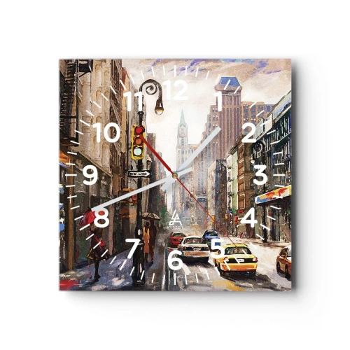 Reloj de pared - Reloj de vidrio - Nueva York - también colorida bajo la lluvia - 30x30 cm