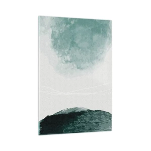 Cuadro sobre vidrio - Impresiones sobre Vidrio - Una delicada composición abstracta en tonos verdes con formas sutiles sobre un fondo claro. - 70x100cm - Un encuentro con la niebla - Decoración de pared moderna para salón y dormitorio ARTTOR
