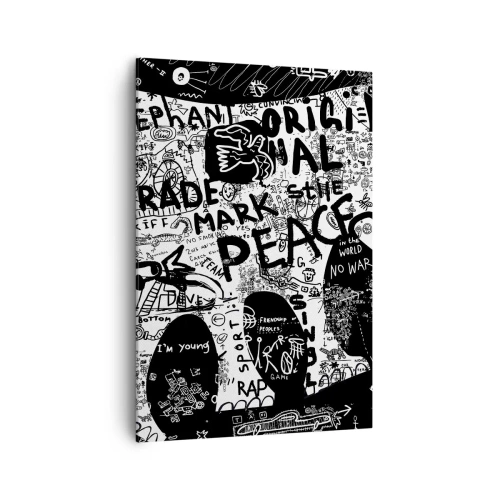 Cuadro sobre lienzo - Impresión de Imagen - Gráficos en blanco y negro con motivos de grafiti. - 70x100cm - El rico mundo de la calle - Decoración de pared moderna para salón y dormitorio ARTTOR