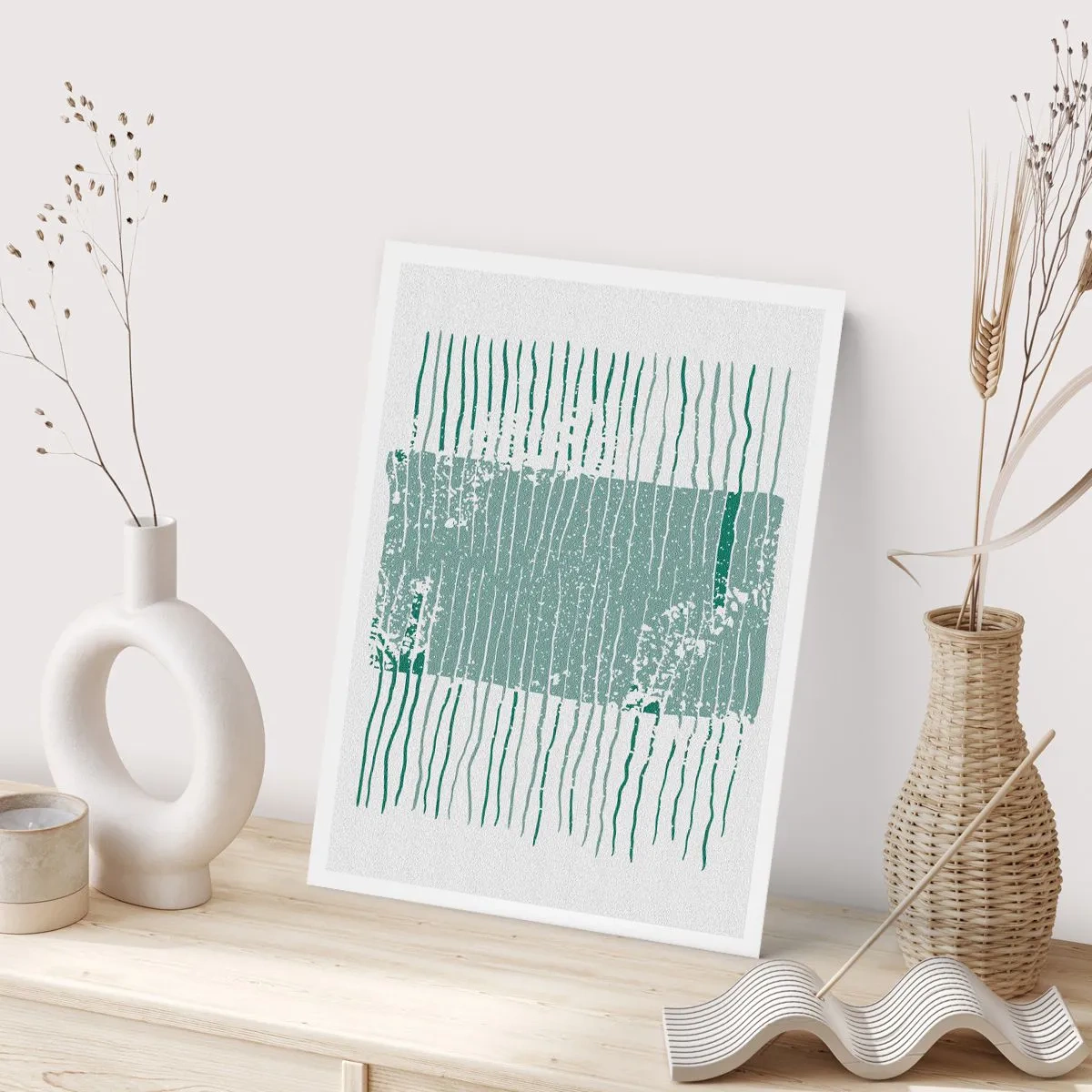 Póster - Una composición minimalista de líneas y texturas en tonos verdes. - 50x70cm - Abstracción marina - Decoración de pared moderna para salón y dormitorio ARTTOR