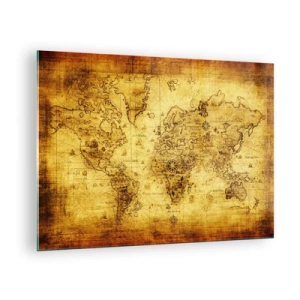 Cuadro sobre vidrio - Impresiones sobre Vidrio - Mapa del mundo antiguo de época - 70x50cm - Extraño es este mundo - Decoración de pared moderna para salón y dormitorio ARTTOR