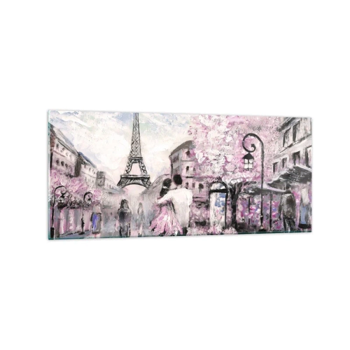 Cuadro sobre vidrio - Impresiones sobre Vidrio - Un paseo romántico por París junto a la Torre Eiffel - 120x50cm - La ciudad del amor - Decoración de pared moderna para salón y dormitorio ARTTOR