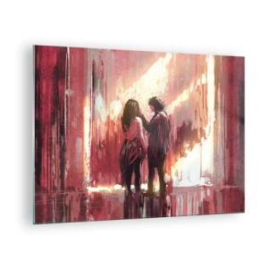 Cuadro sobre vidrio - Impresiones sobre Vidrio - Una pareja bajo la cálida luz de un entorno abstracto. - 70x50cm - El eterno espectáculo del amor - Decoración de pared moderna para salón y dormitorio ARTTOR