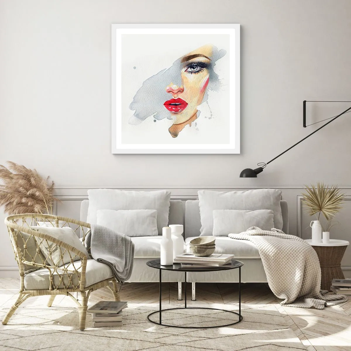 Póster en marco blanco - Reflejo en una gota de agua - 60x60 cm