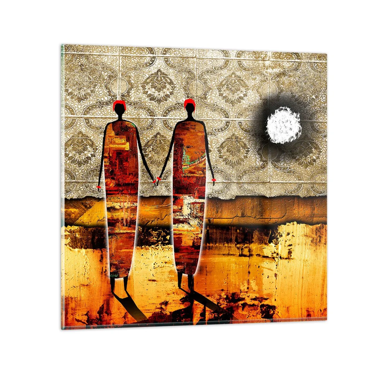 Cuadro sobre vidrio - Impresiones sobre Vidrio - Composición étnica en colores africanos - 70x70 cm
