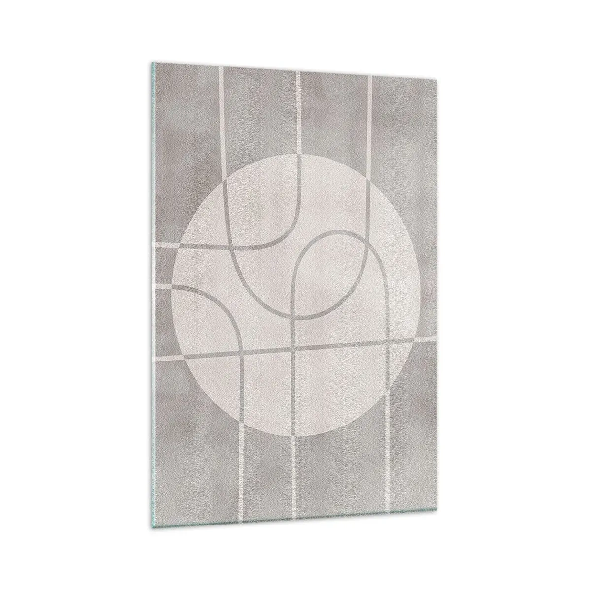 Cuadro sobre vidrio - Impresiones sobre Vidrio - Patrón geométrico en tonos grises y blancos. - 80x120cm - Circular y rectilíneo - Decoración de pared moderna para salón y dormitorio ARTTOR