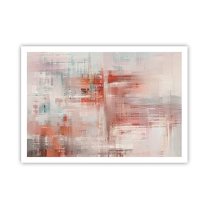 Póster - Una composición abstracta con tonos rojos y colores pastel. - 100x70cm - Niebla rosa - Decoración de pared moderna para salón y dormitorio ARTTOR
