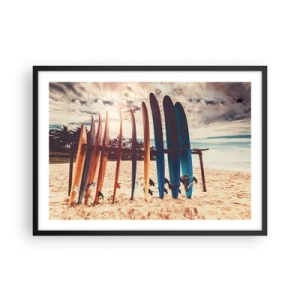 Póster en marco negro - Tablas de surf en la playa al atardecer - 70x50cm - Buenas noches, hasta mañana - Decoración de pared moderna para salón y dormitorio ARTTOR