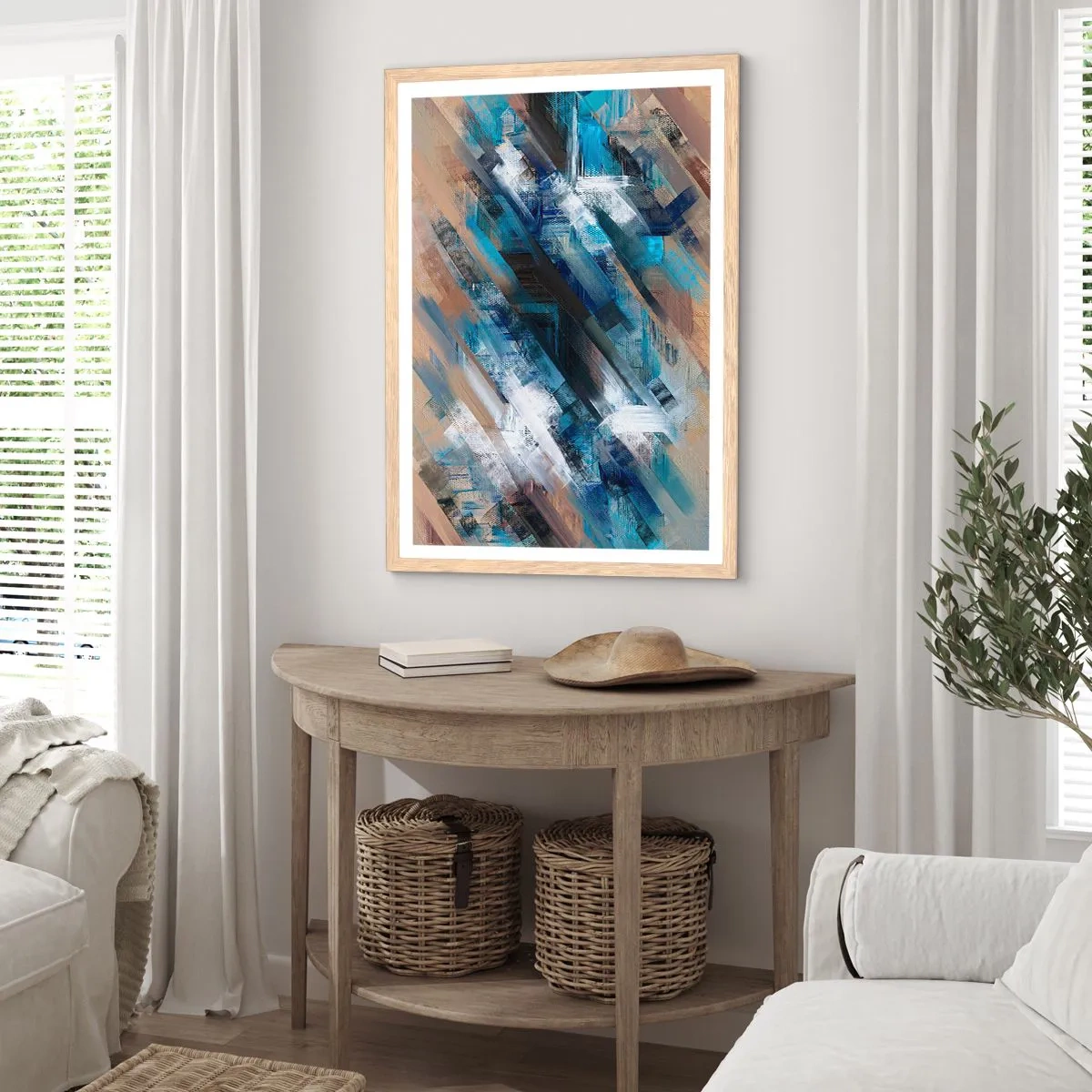 Póster en marco roble claro - En una inclinación azul - 61x91 cm