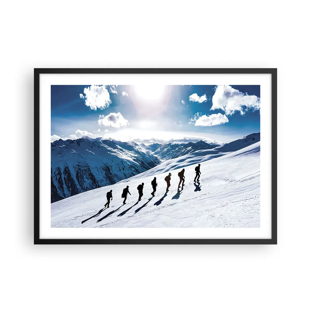 Póster en marco negro - Un grupo de montañeros subiendo una ladera nevada - 70x50cm - Equipo de conquistadores - Decoración de pared moderna para salón y dormitorio ARTTOR