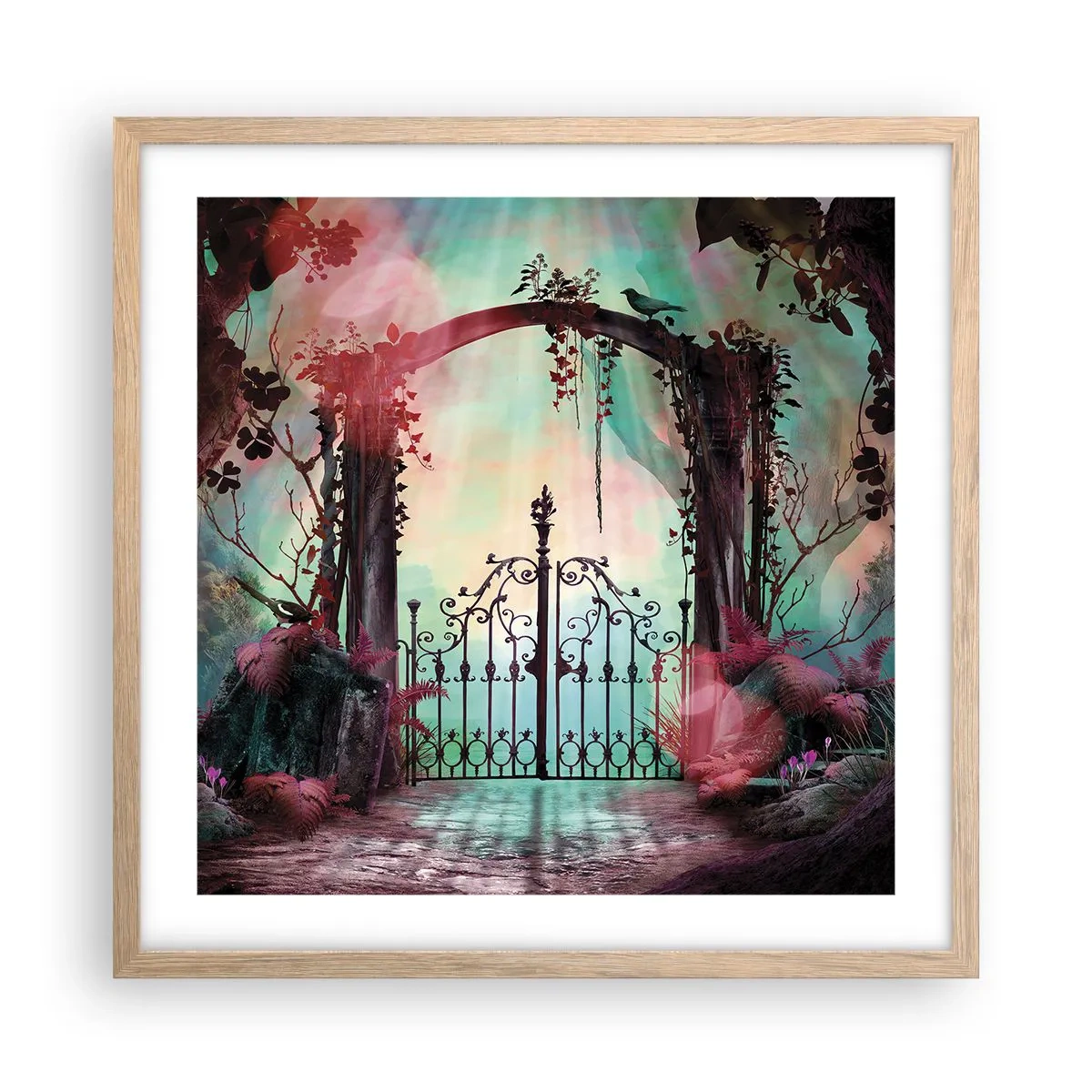 Póster en marco roble claro - Jardín secreto - 50x50 cm