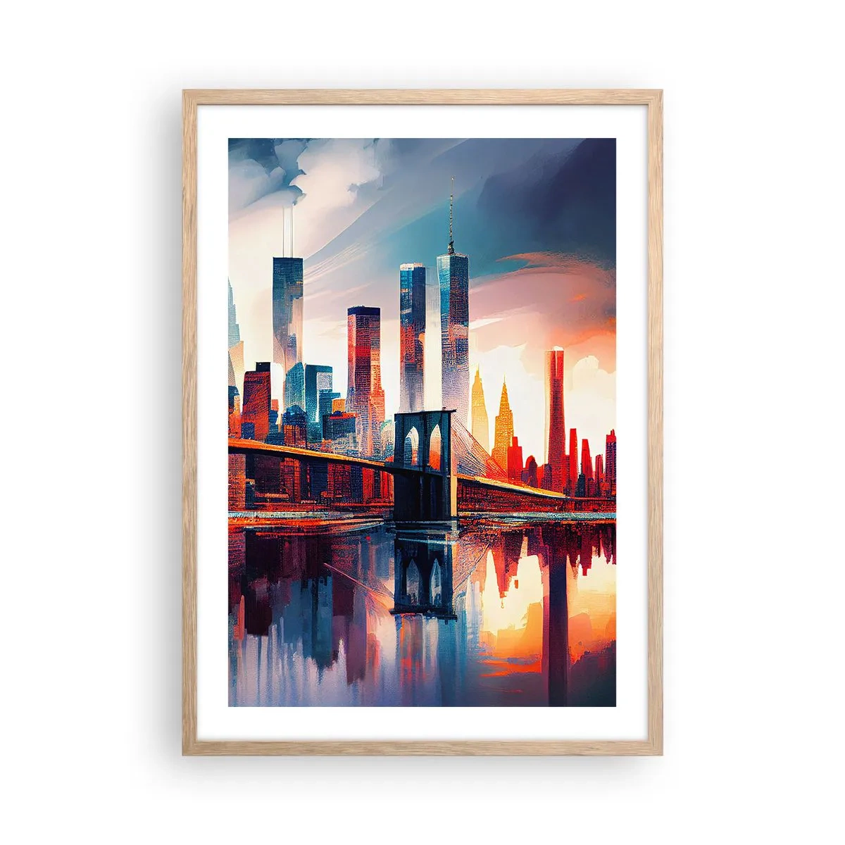Póster en marco roble claro - Nueva York siempre luce - 50x70 cm