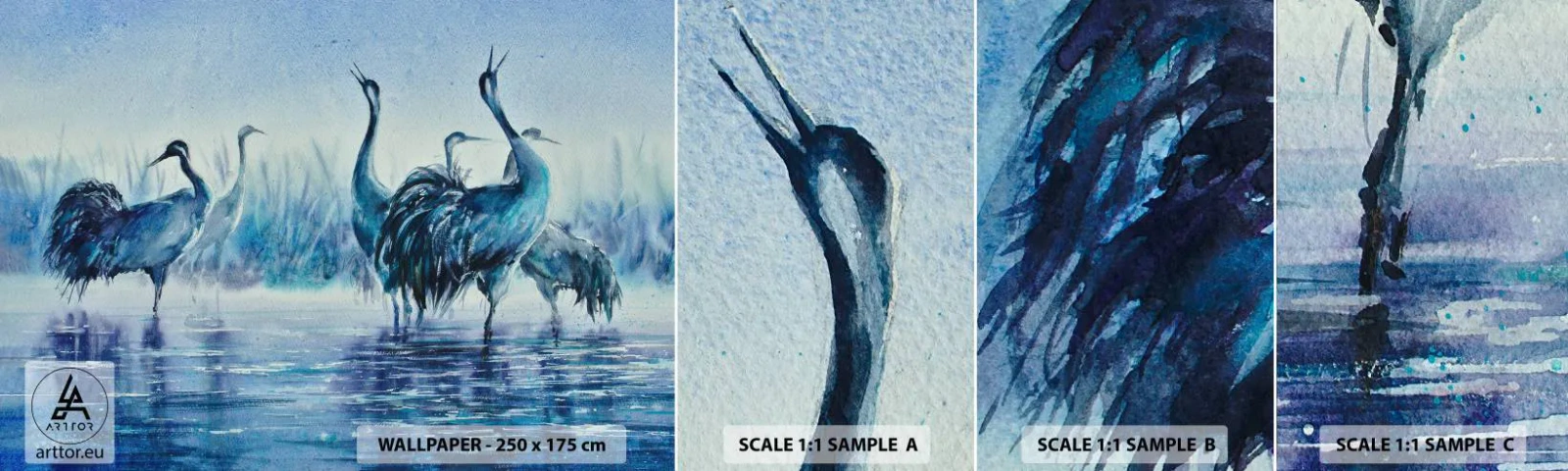 Muestra De Fotomural Standard Eco - Reunión matinal - Aves, Paisaje, Agua - 100x30 cm