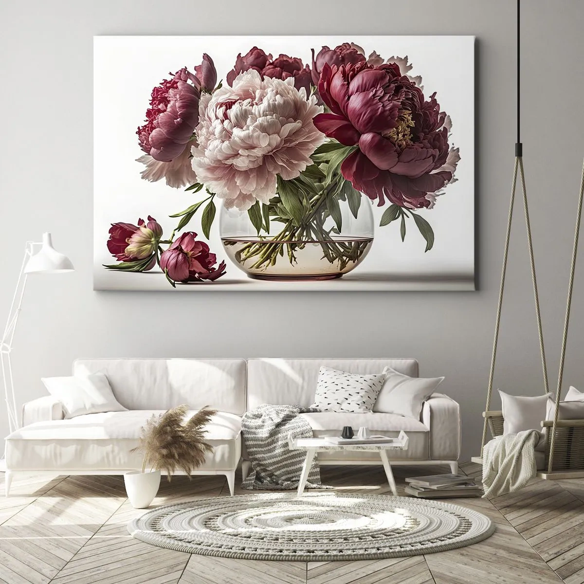 Cuadro sobre lienzo - Impresión de Imagen - Un ramo de peonías en tonos rosa y rojo. - 120x80cm - En plena floración de la belleza - Decoración de pared moderna para salón y dormitorio ARTTOR