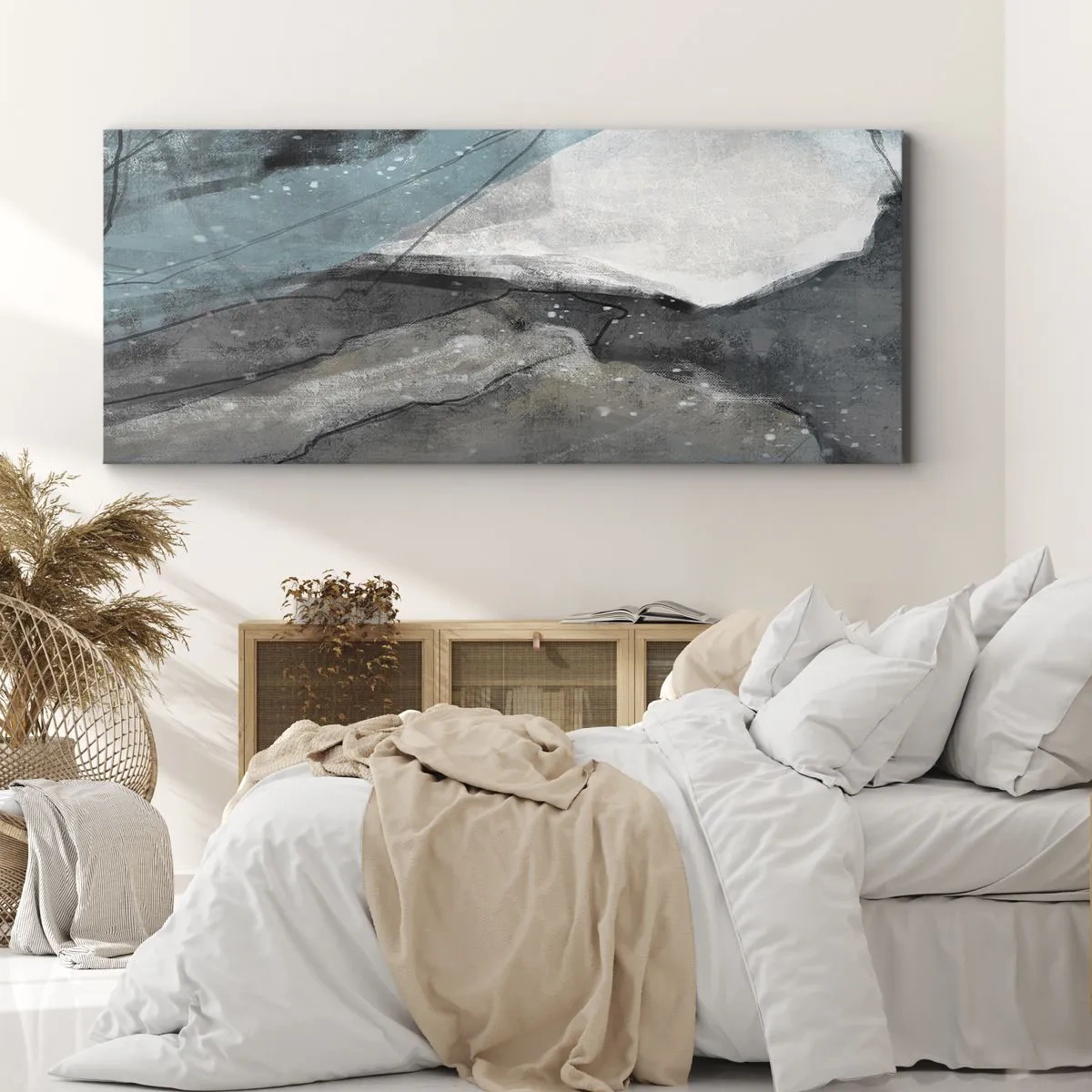 Cuadro sobre lienzo - Impresión de Imagen - Composición abstracta en tonos grises y azules. - 140x50cm - Abstracción: rocas y hielo - Decoración de pared moderna para salón y dormitorio ARTTOR