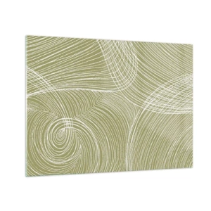 Cuadro sobre vidrio - Impresiones sobre Vidrio - Las líneas blancas forman una estructura compleja sobre un fondo verde oliva. - 70x50cm - Abstracción intrincada en blanco - Decoración de pared moderna para salón y dormitorio ARTTOR