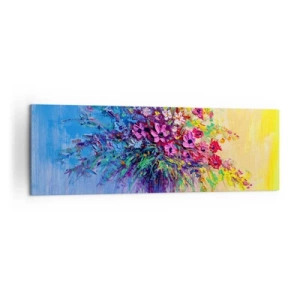 Cuadro sobre lienzo - Impresión de Imagen - Un colorido ramo de flores en un jarrón sobre un fondo degradado. - 160x50cm - El regalo de un prado de verano - Decoración de pared moderna para salón y dormitorio ARTTOR