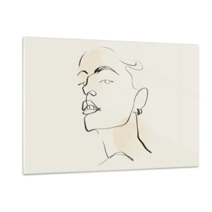 Cuadro sobre vidrio - Impresiones sobre Vidrio - Retrato de una mujer en líneas minimalistas sobre un fondo claro. - 120x80cm - Una mirada orgullosa - Decoración de pared moderna para salón y dormitorio ARTTOR