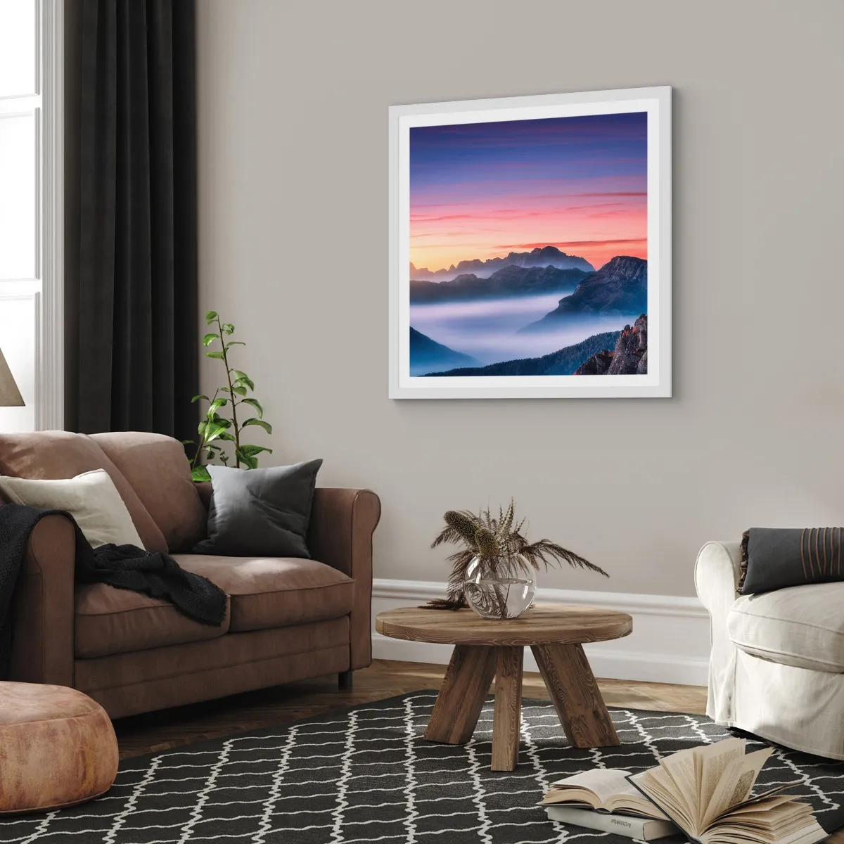 Póster en marco blanco - Sobre los valles - 50x50 cm