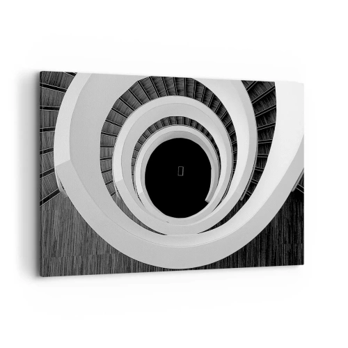 Cuadro sobre lienzo - Impresión de Imagen - Escalera de caracol en blanco y negro de estilo moderno. - 120x80cm - Hacia el origen - Decoración de pared moderna para salón y dormitorio ARTTOR