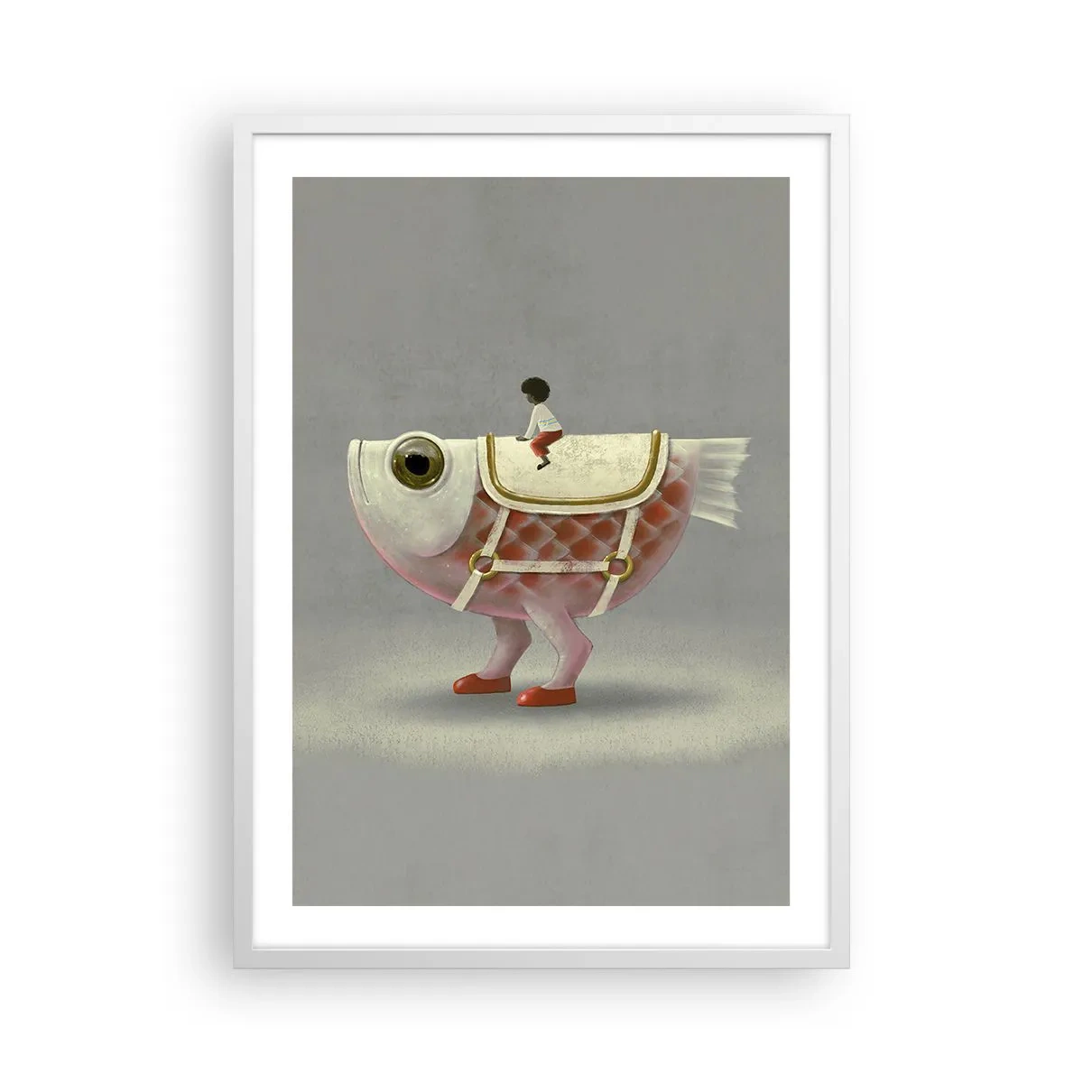 Póster en marco blanco - Jinete del pescado - 50x70 cm