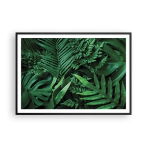 Póster en marco negro - Hojas tropicales verdes en una composición densa y natural. - 100x70cm - Abrazo verde - Decoración de pared moderna para salón y dormitorio ARTTOR