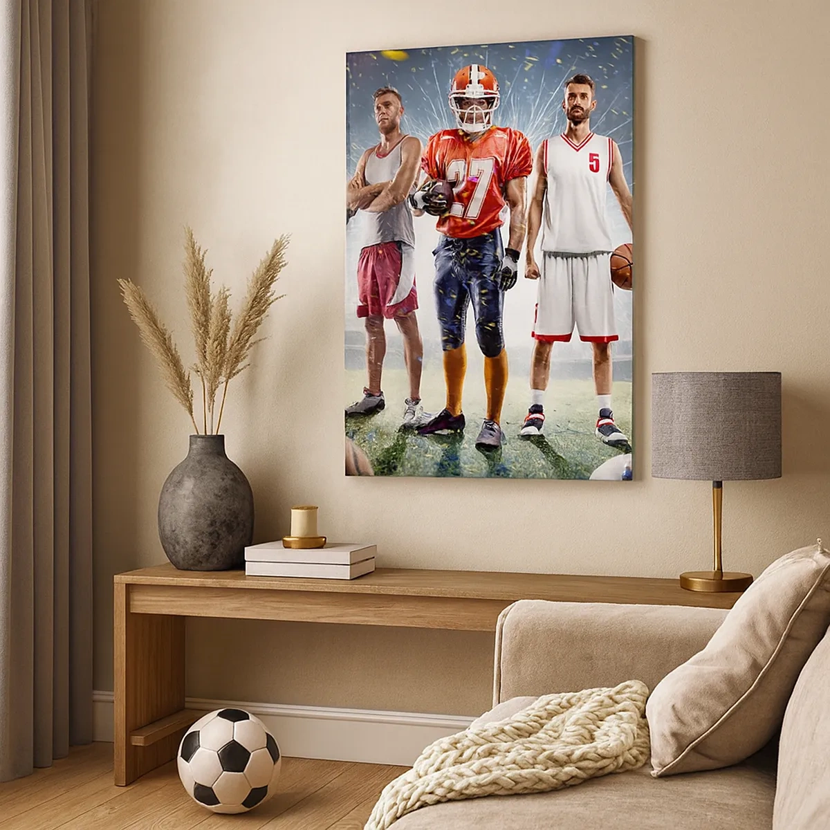 Cuadro sobre lienzo - Impresión de Imagen - Una escena dinámica de atletas de diversas disciplinas en el estadio bajo los focos. - 50x70cm - Gladiadores sobre los terrenos de juego - Decoración de pared moderna para salón y dormitorio ARTTOR