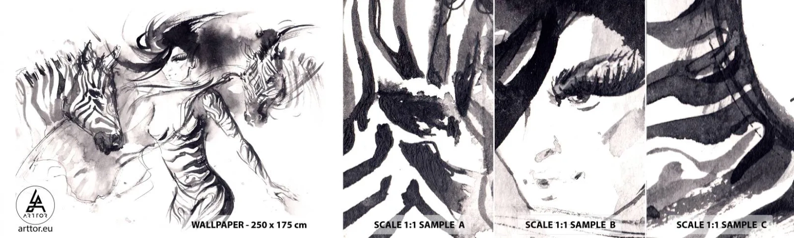 Muestra De Fotomural Standard Eco - Bailando con las cebras - Abstracción, Mujer, costillas - 100x30 cm