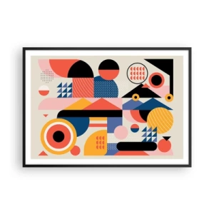 Póster en marco negro - Formas geométricas coloridas en estilo retro - 100x70cm - Composición: juegos - Decoración de pared moderna para salón y dormitorio ARTTOR