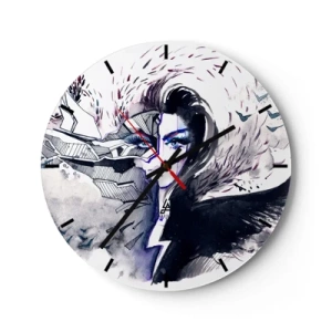 Reloj de pared - Reloj de vidrio - Retrato abstracto de una mujer con un motivo de demonio y rayo. - 30x30cm - Demoníaca y hermosa - Decoración de pared moderna para salón, cocina y dormitorio ARTTOR