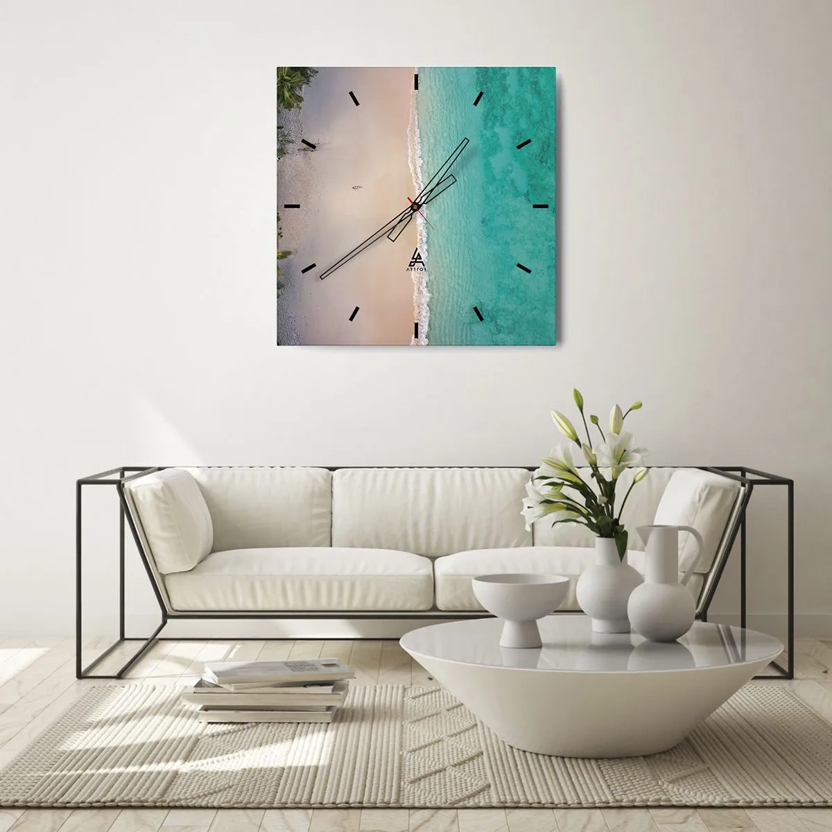 Reloj de pared - Reloj de vidrio - Playa del paraíso - 40x40 cm