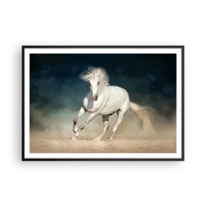 Póster en marco negro - Un caballo blanco galopando contra un cielo borroso - 100x70cm - Libertad en estado puro - Decoración de pared moderna para salón y dormitorio ARTTOR