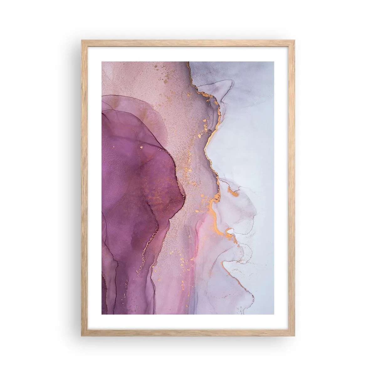 Póster en marco roble claro - Olas de lila y púrpura - 50x70 cm