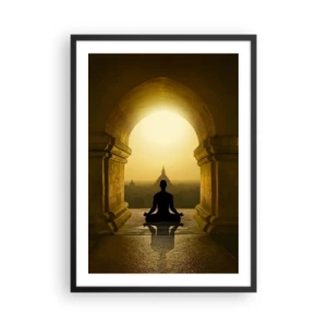 Póster en marco negro - Una figura meditando en el arco de un templo con el sol naciente como telón de fondo. - 50x70cm - Armonía total - Decoración de pared moderna para salón y dormitorio ARTTOR